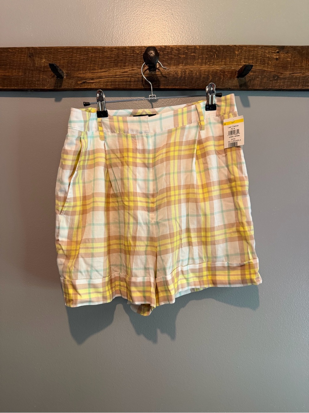 rag & bone Pastel Yellow Plaid Cotton Shorts
